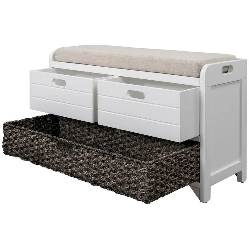 Storage Bench with Removable Basket and 2 Drawers - Acacia Wood