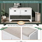 Storage Bench with Removable Basket and 2 Drawers - Acacia Wood