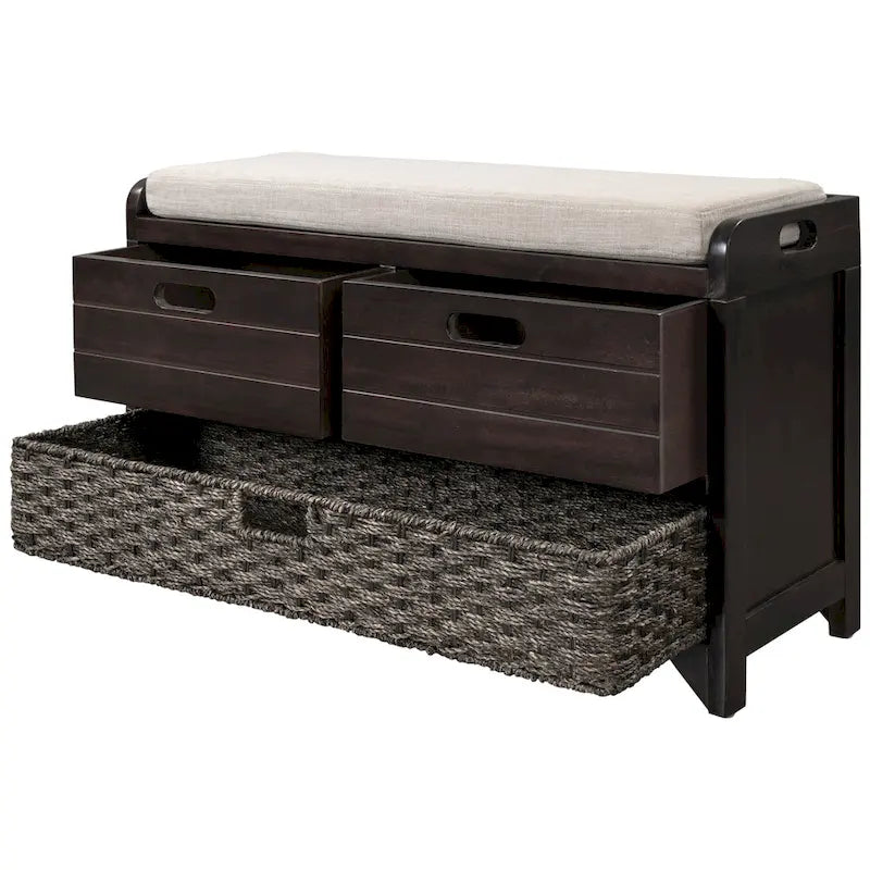Storage Bench with Removable Basket and 2 Drawers - Acacia Wood