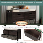 Storage Bench with Removable Basket and 2 Drawers - Acacia Wood