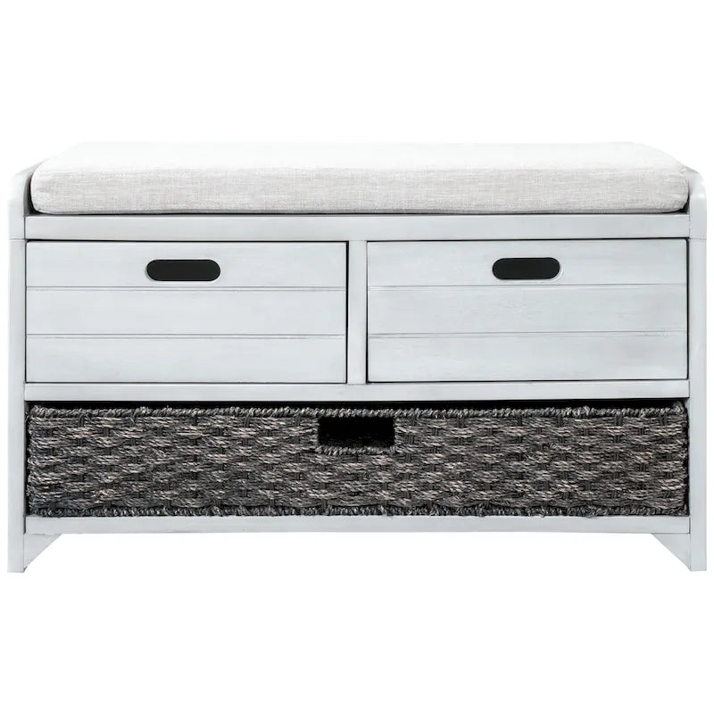 Storage Bench with Removable Basket and 2 Drawers - Acacia Wood