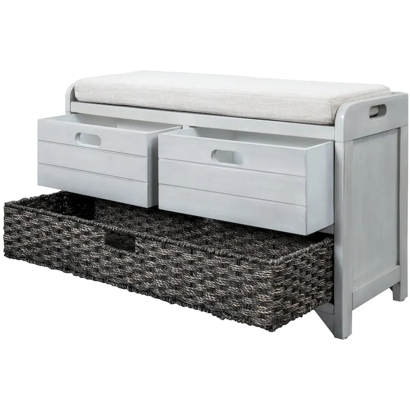 Storage Bench with Removable Basket and 2 Drawers - Acacia Wood