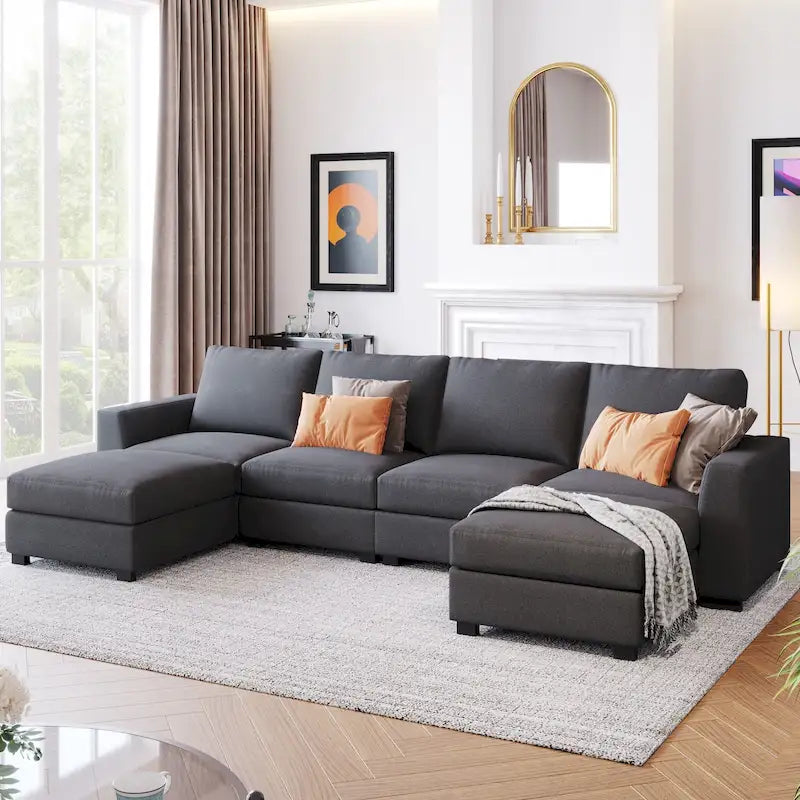 Canapé d'angle 3 pièces en U avec 2 poufs amovibles