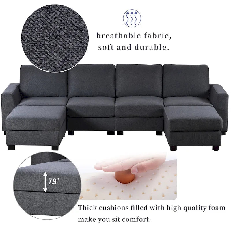 Canapé d'angle 3 pièces en U avec 2 poufs amovibles