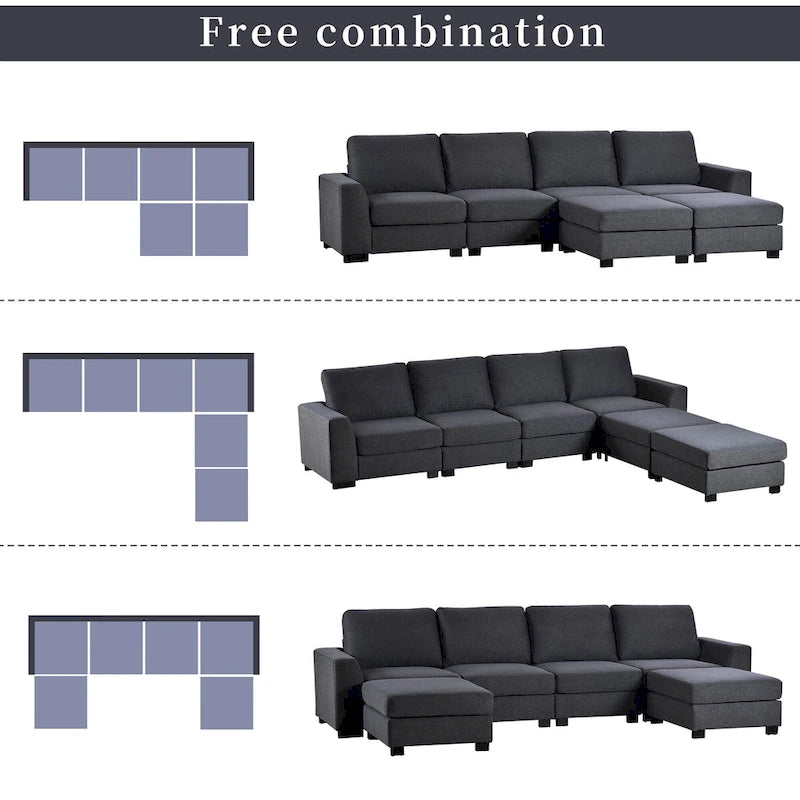 Canapé d'angle 3 pièces en U avec 2 poufs amovibles