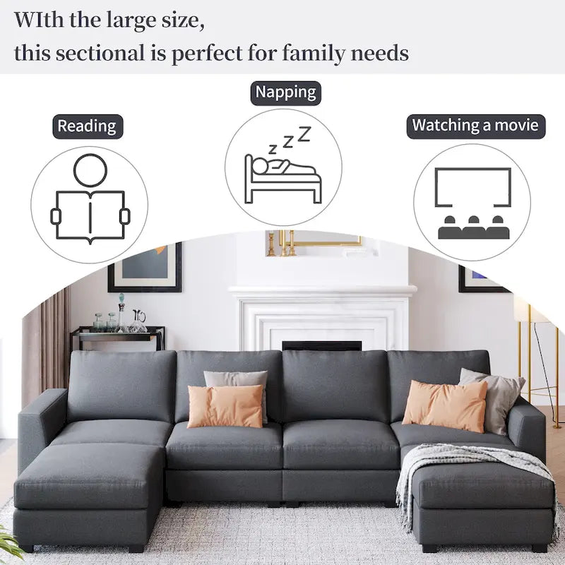 Canapé d'angle 3 pièces en U avec 2 poufs amovibles