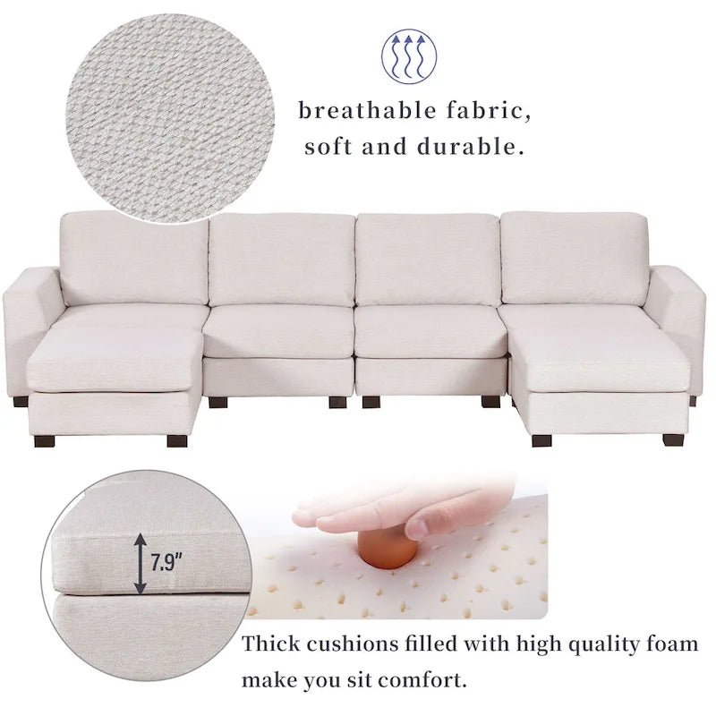 Canapé d'angle 3 pièces en U avec 2 poufs amovibles