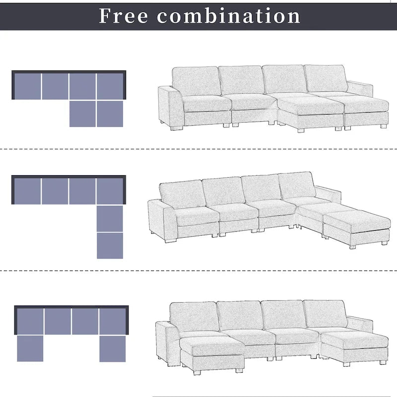 Canapé d'angle 3 pièces en U avec 2 poufs amovibles