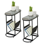 Oval Narrow Side Table Set of 2 End Tables with Organizer Storage