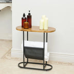 Oval Narrow Side Table Set of 2 End Tables with Organizer Storage