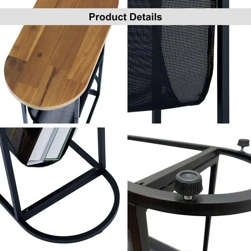 Oval Narrow Side Table Set of 2 End Tables with Organizer Storage