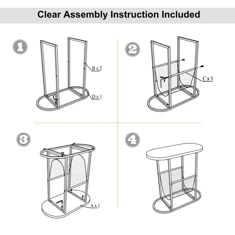 Oval Narrow Side Table Set of 2 End Tables with Organizer Storage