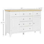 HOMCOM Modern Sideboard with Drawers, Buffet Cabinet with Storage Cabinets, Rubberwood Top and Adjustable Shelves, White