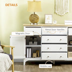HOMCOM Modern Sideboard with Drawers, Buffet Cabinet with Storage Cabinets, Rubberwood Top and Adjustable Shelves, White