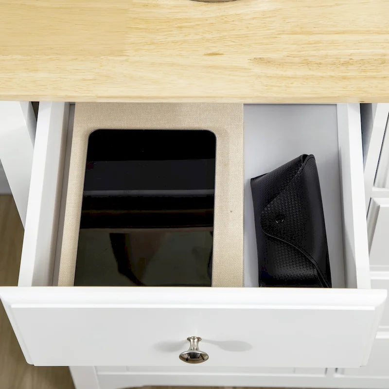 HOMCOM Modern Sideboard with Drawers, Buffet Cabinet with Storage Cabinets, Rubberwood Top and Adjustable Shelves, White