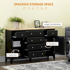 HOMCOM Modern Sideboard with Drawers, Buffet Cabinet with Storage Cabinets, Rubberwood Top and Adjustable Shelves, White