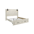 Cambeck Whitewashed Panel Bed w/ 2 Footboard Storage Drawers