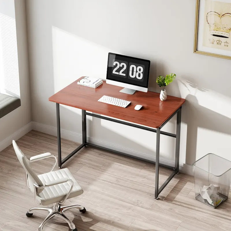 Brown Folding Desk with Metal Frame - 43 Inch - No Assembly