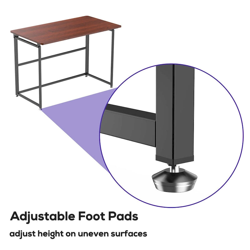 Brown Folding Desk with Metal Frame - 43 Inch - No Assembly