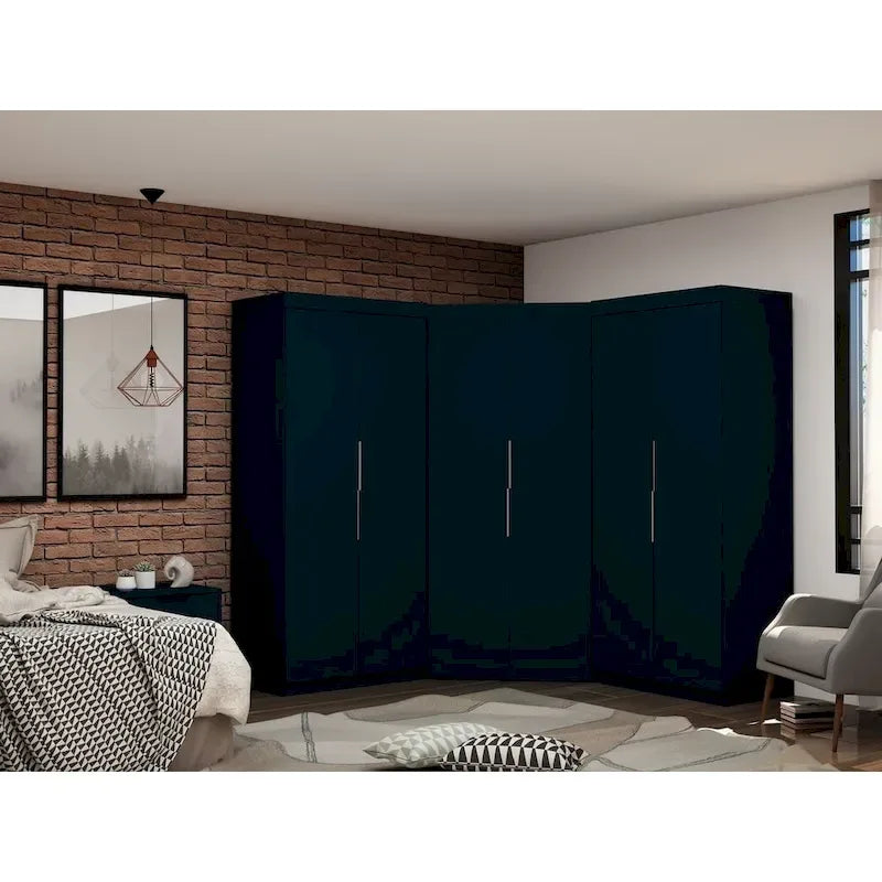 3-Piece Corner Wardrobe with 4 Drawers - Wood and Metal
