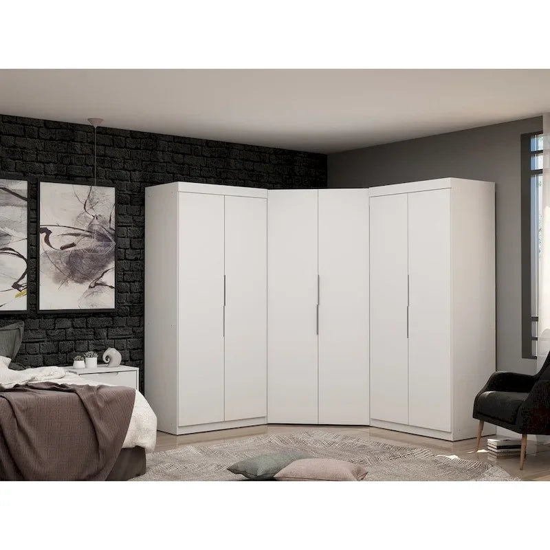 3-Piece Corner Wardrobe with 4 Drawers - Wood and Metal
