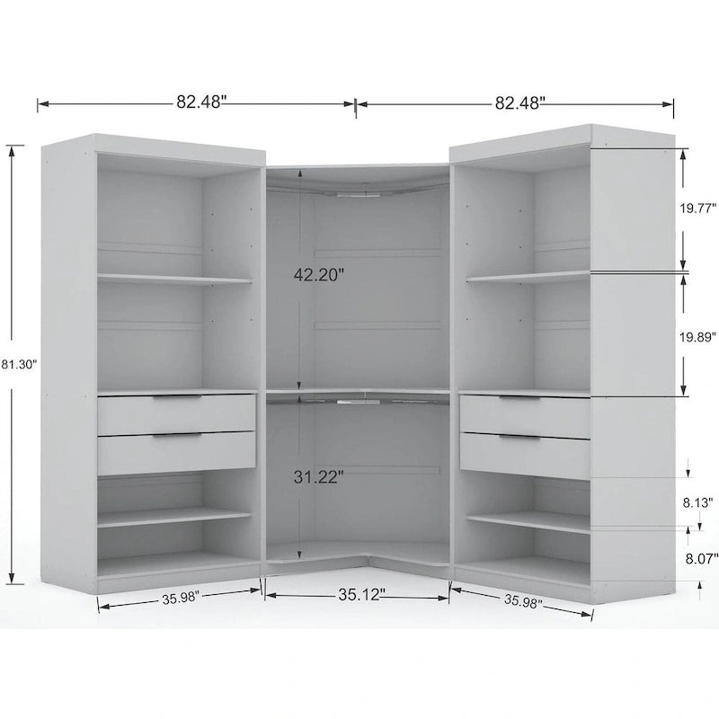 3-Piece Corner Wardrobe with 4 Drawers - Wood and Metal