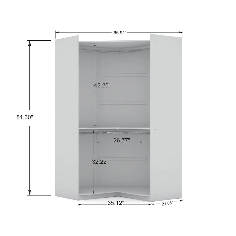 3-Piece Corner Wardrobe with 4 Drawers - Wood and Metal