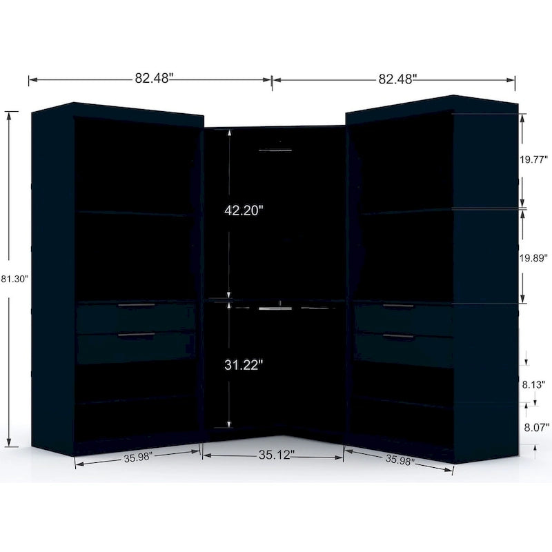 3-Piece Corner Wardrobe with 4 Drawers - Wood and Metal