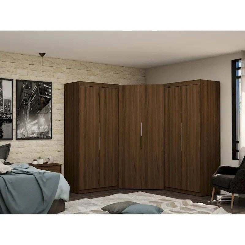 3-Piece Corner Wardrobe with 4 Drawers - Wood and Metal