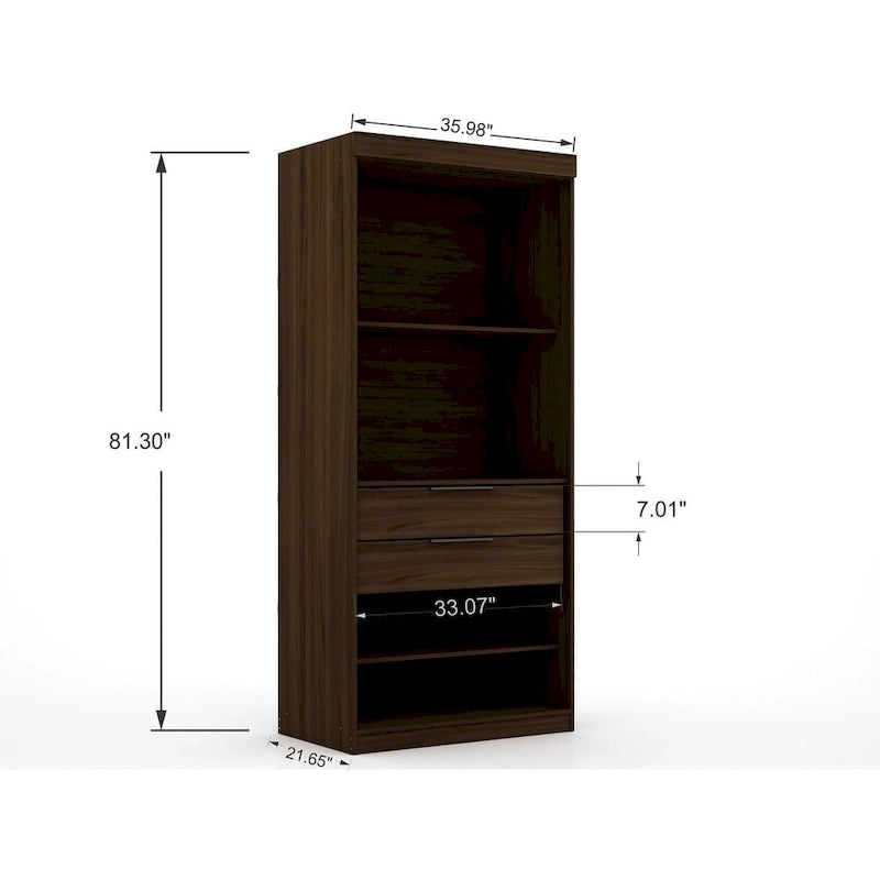 3-Piece Corner Wardrobe with 4 Drawers - Wood and Metal