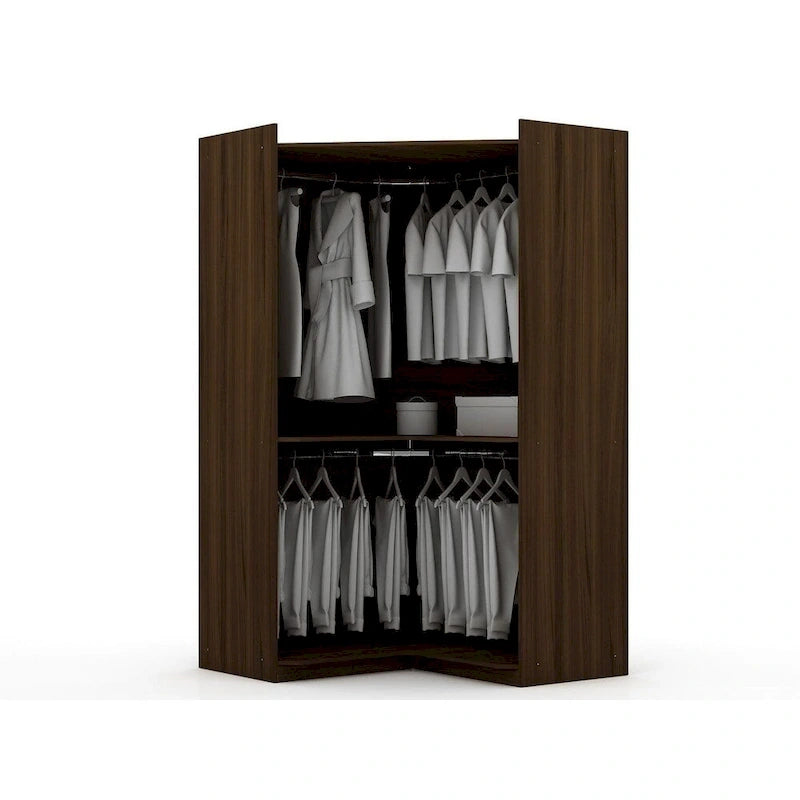 3-Piece Corner Wardrobe with 4 Drawers - Wood and Metal