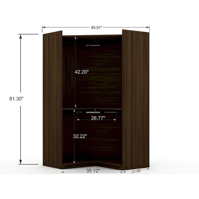 3-Piece Corner Wardrobe with 4 Drawers - Wood and Metal