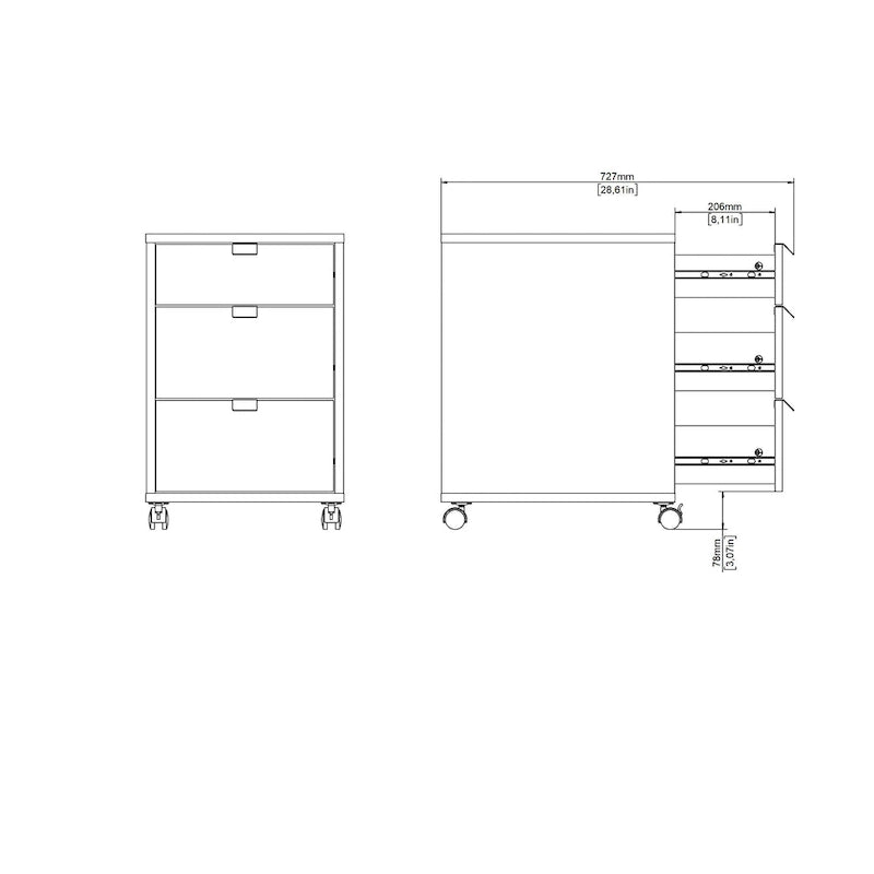 3-Drawer Mobile Cabinet with Wheels - Engineered Wood