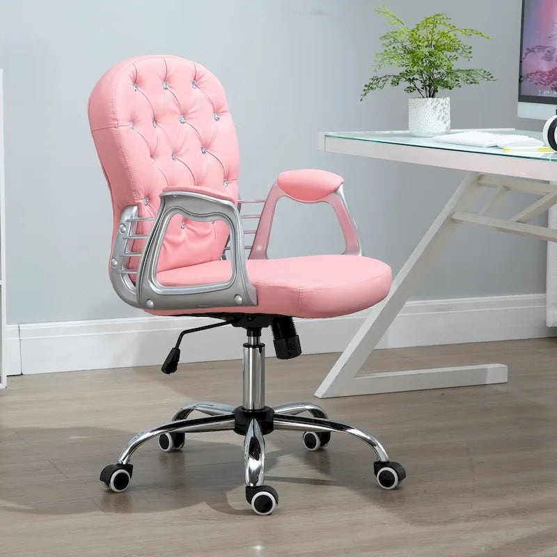 Faux Leather Office Chair with Tufted Backrest and Swivel Wheels