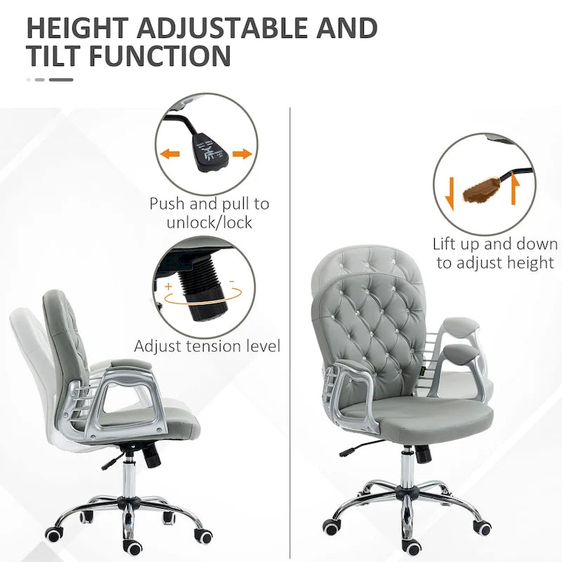 Faux Leather Office Chair with Tufted Backrest and Swivel Wheels