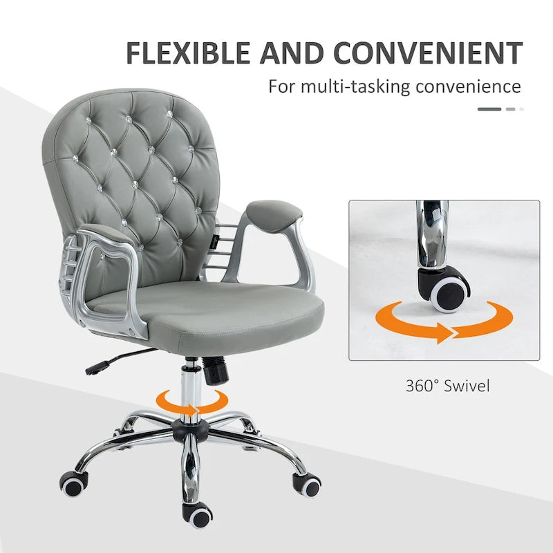 Faux Leather Office Chair with Tufted Backrest and Swivel Wheels