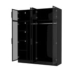 Elegant Black Wardrobe with LED Lighting and Tempered Glass Doors