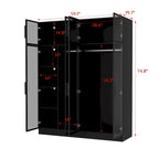 Elegant Black Wardrobe with LED Lighting and Tempered Glass Doors