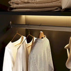 Elegant Black Wardrobe with LED Lighting and Tempered Glass Doors