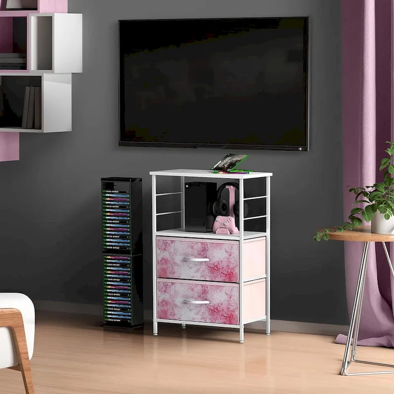 Nightstand 2-Drawer Shelf Storage - Bedside Furniture End Table Chest