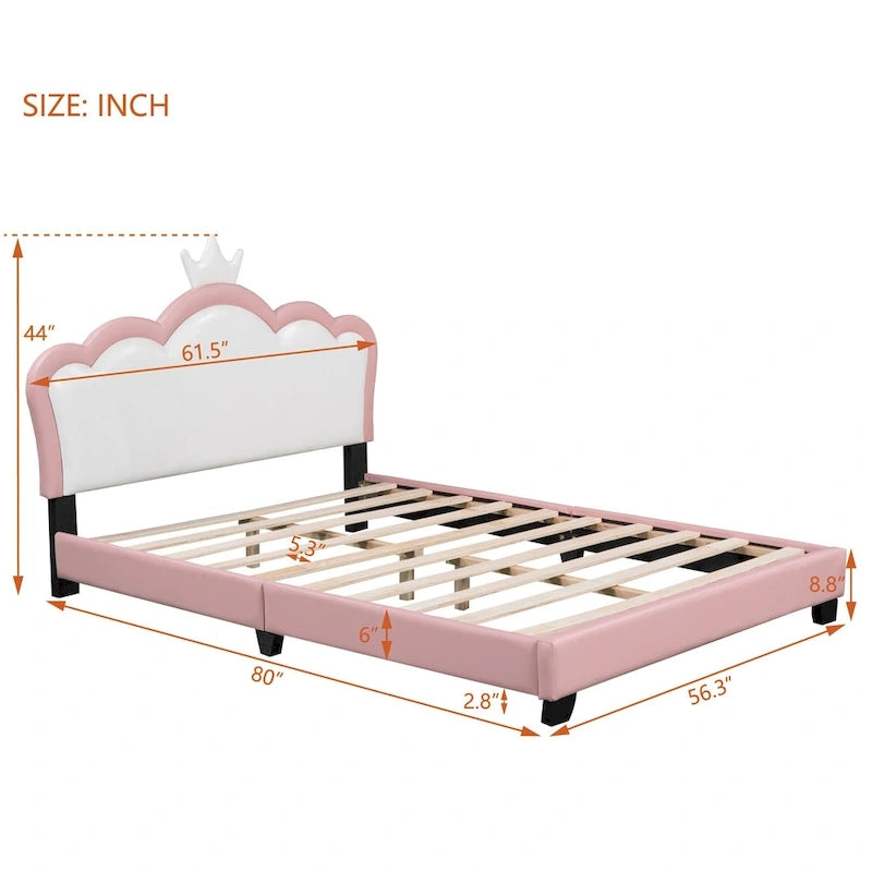 Upholestered Princess Bed With Crown Headboard