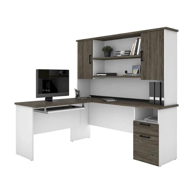 Bestar Norma L-shaped Desk with Hutch