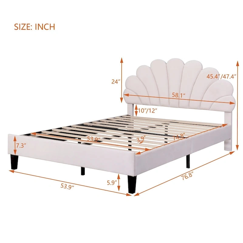 Lit plateforme tapissé de velours avec tête de lit à motif floral