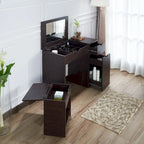 DH BASIC Modern Walnut 36 Storage Vanity and Stool Set by Denhour