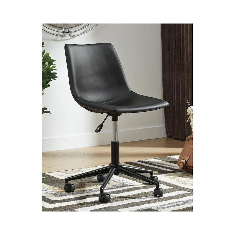 Black Faux Leather Swivel Desk Chair with Bucket Seat