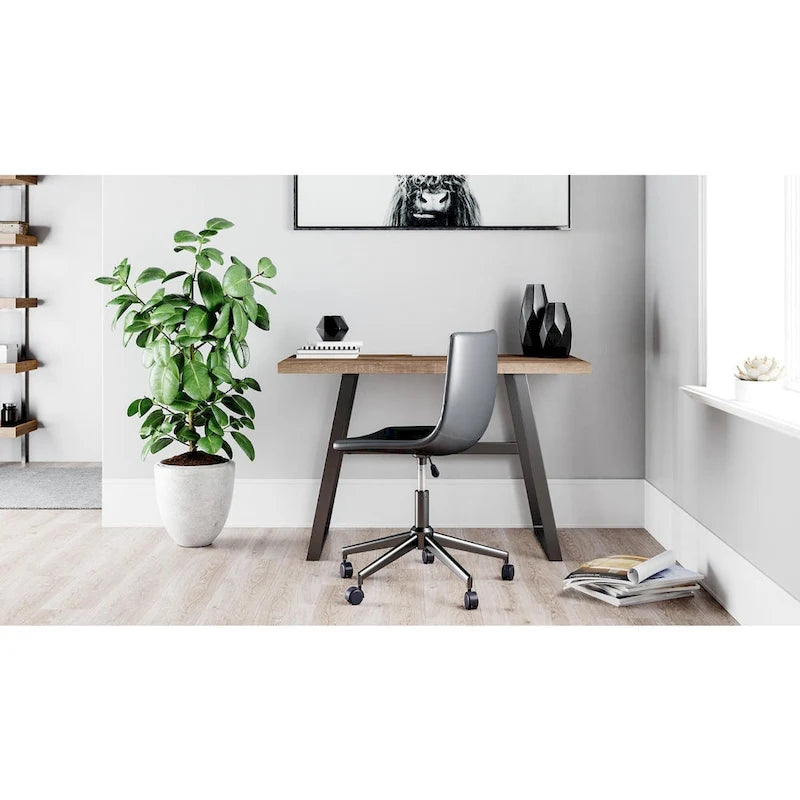 Black Faux Leather Swivel Desk Chair with Bucket Seat