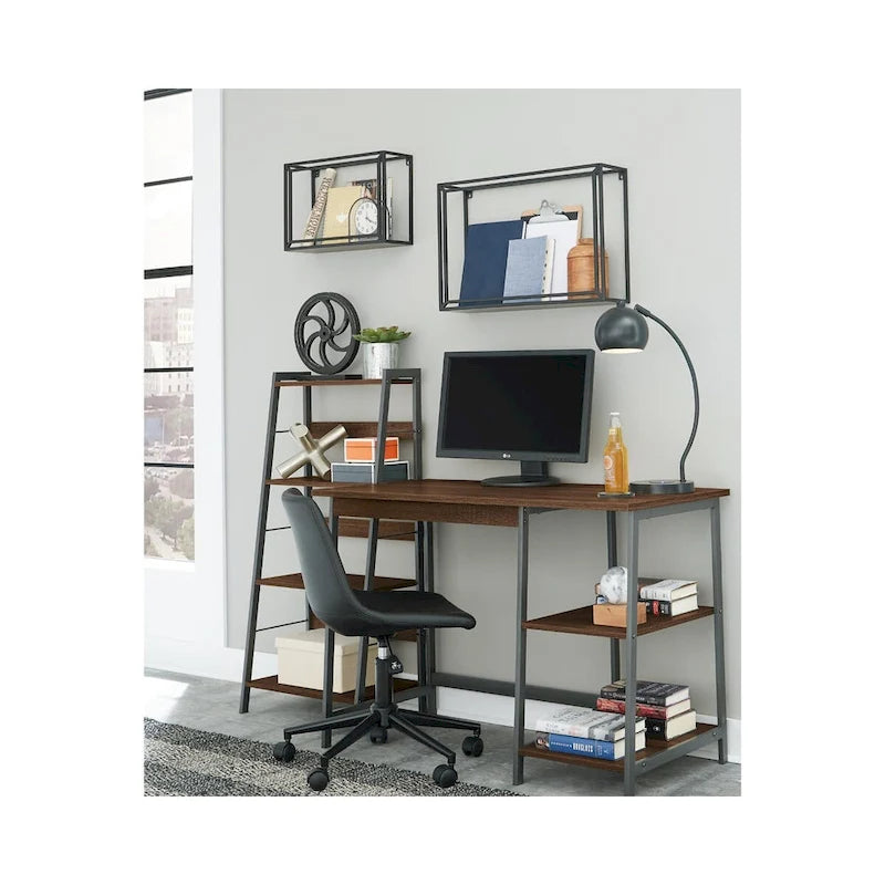 Black Faux Leather Swivel Desk Chair with Bucket Seat