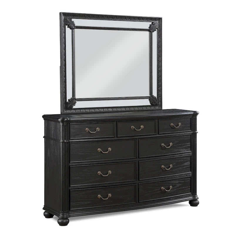 Aliana 3 Piece Black Modern Contemporary Solid Wood, Veneers Fabric Upholstered Bedroom Set
