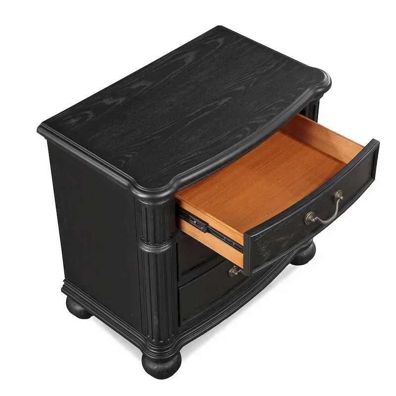 Aliana 3 Piece Black Modern Contemporary Solid Wood, Veneers Fabric Upholstered Bedroom Set