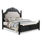 Aliana 3 Piece Black Modern Contemporary Solid Wood, Veneers Fabric Upholstered Bedroom Set